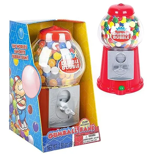 8.5" Coin Operated Gumball Machine Toy Bank Dubble Bubble Classic Style Includes 45 Gum Balls - Kids Coin Bank Great Gift