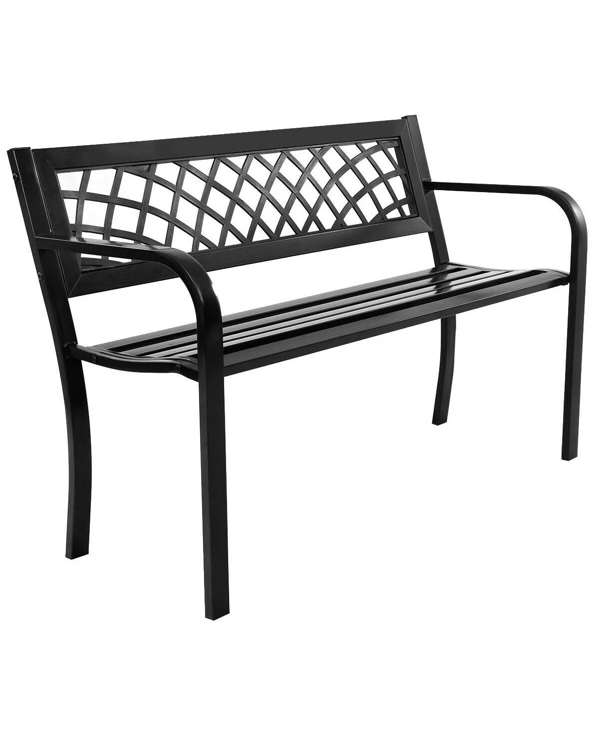 Costway Patio Park Garden Bench Porch Path Chair Outdoor Deck Steel Frame Black