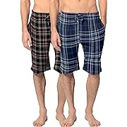 Andrew Scott Men's Cotton Flannel Soft Woven Pajama/Lounge Sleep Pj Shorts -Pack of 2