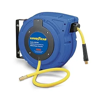 Goodyear Air Hose Reel Retractable 1/4" Inch x 50' Foot Premium Commercial Flex Hybrid Polymer Hose Max Heavy Duty Spring Driven Polypropylene Construction Lead-in Hose and PVC HandleGoodyear Air Hose Reel Retractable 1/4" Inch x 50' F…