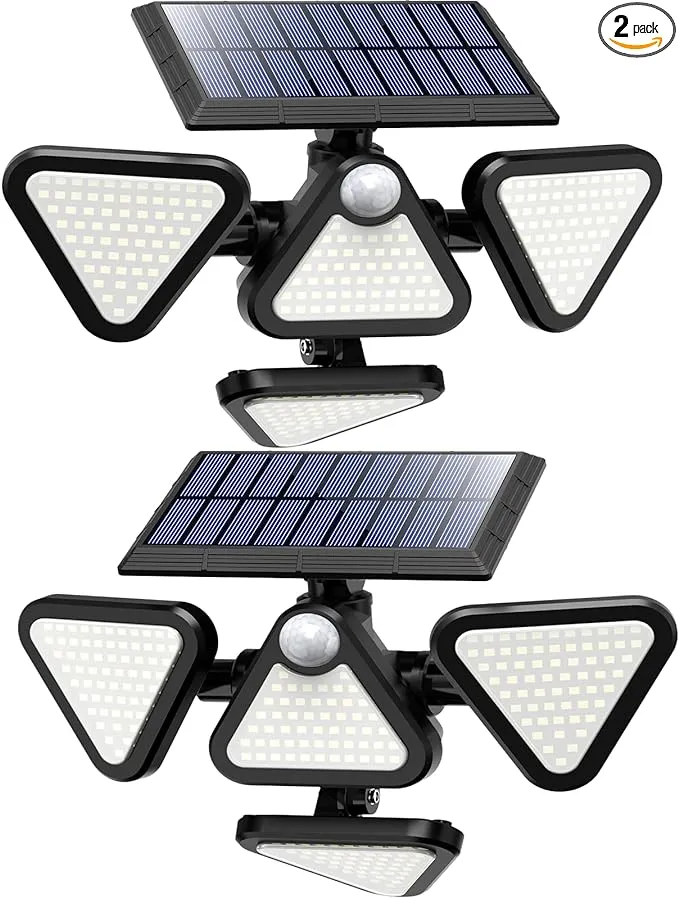 Zookki Solar Outdoor Lights 243 LED 6500K Motion IP65 Waterproof 4 Heads 270A ...