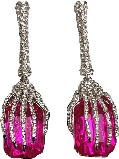 NWT Betsey Johnson RICH WITCH HANGING HANDS Silver Tone Stone Gem Drop Earrings