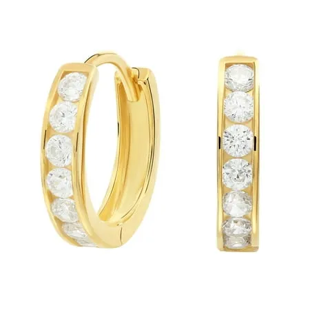 Tilo Jewelry 925 Solid Sterling Silver Gold Plated Huggie Hoop Earrings with Cubic Zirconia CZ Stones | Women & Girls