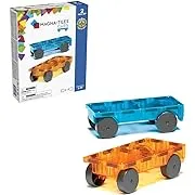 Magna Tiles Cars – Blue & Orange 2-Piece Magnetic Construction Set, The Original Magnetic Building Brand