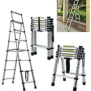 Telescopic Ladder 6+7 Step A-Frame DIY Multi-Purpose Ladder Portable Extendable Aluminum Ladders Folding Extension Ladder (2M+2.3M) Loft Ladders