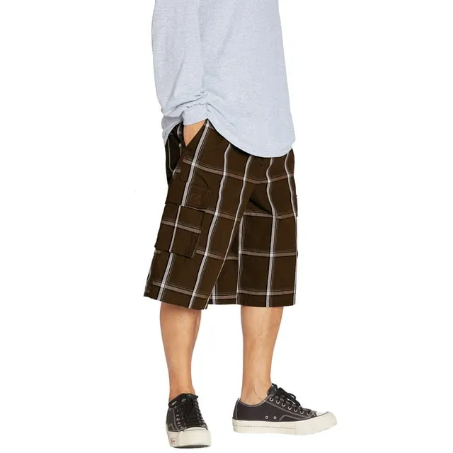 Shaka Wear Men's Relaxed Fit Plaid Cargo Shorts