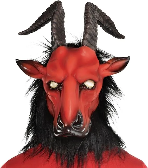 Red/Black Satanic Beast Latex Mask - 1 Count - Creepy Design & High Quality 3D Detailing - Perfect For Halloween Costumes, Themed Parties & Events - One Size Fits All