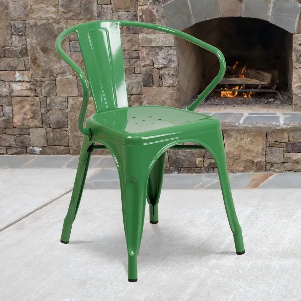 Flash Furniture Luna Commercial Grade Green Metal Indoor-Outdoor Chair with Arms