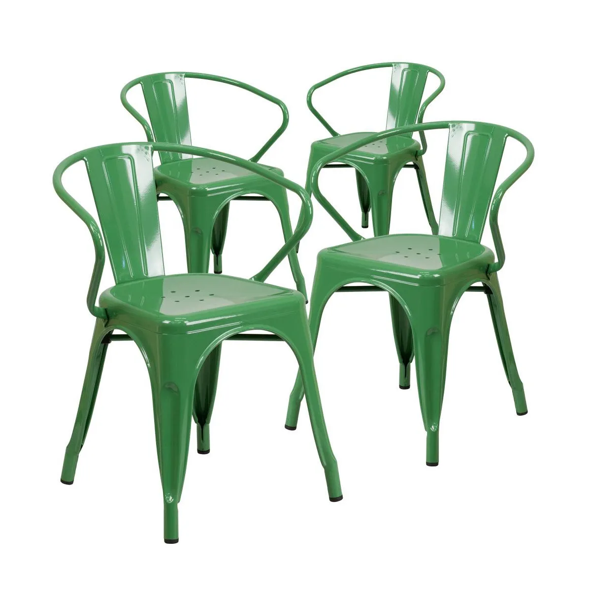 Commercial Grade 4 Pack Metal Indoor-Outdoor Chair With Arms - Green