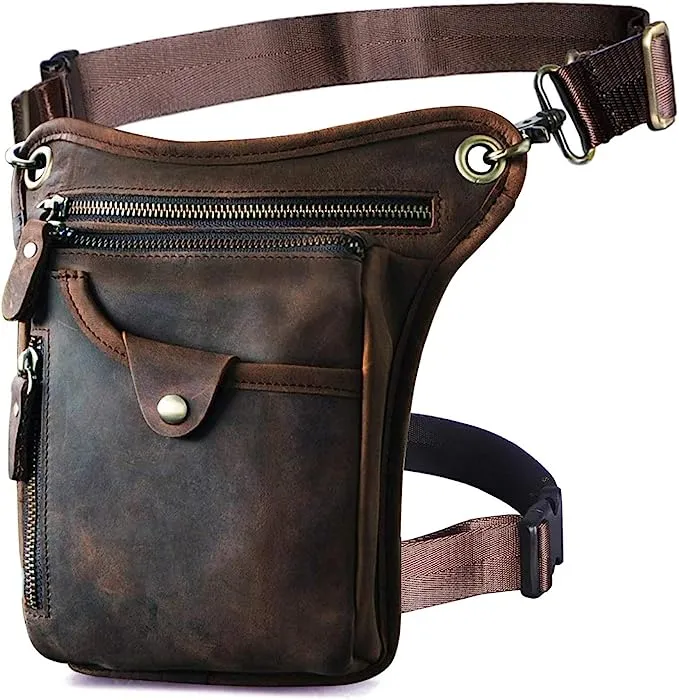 Le'aokuu Women Men's Genuine Leather Sporting Riding Hip Bum Fanny Waist Pack Drop Thigh Leg Cross Over Bag Pouches