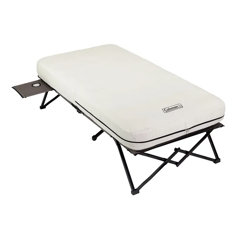 Coleman Twin Airbed Folding Cot with Side Table and 4D Battery Pump, White