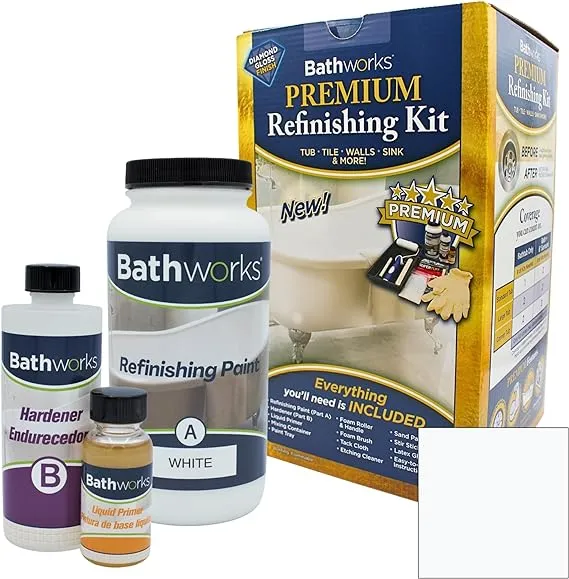 Bathworks DIY Bathtub & Tile Refinishing Kit; 20 oz; Tub; Tile; Wall Surround; Sink; Quick 24 hour dry time; High Gloss Resin Finish (WHITE)