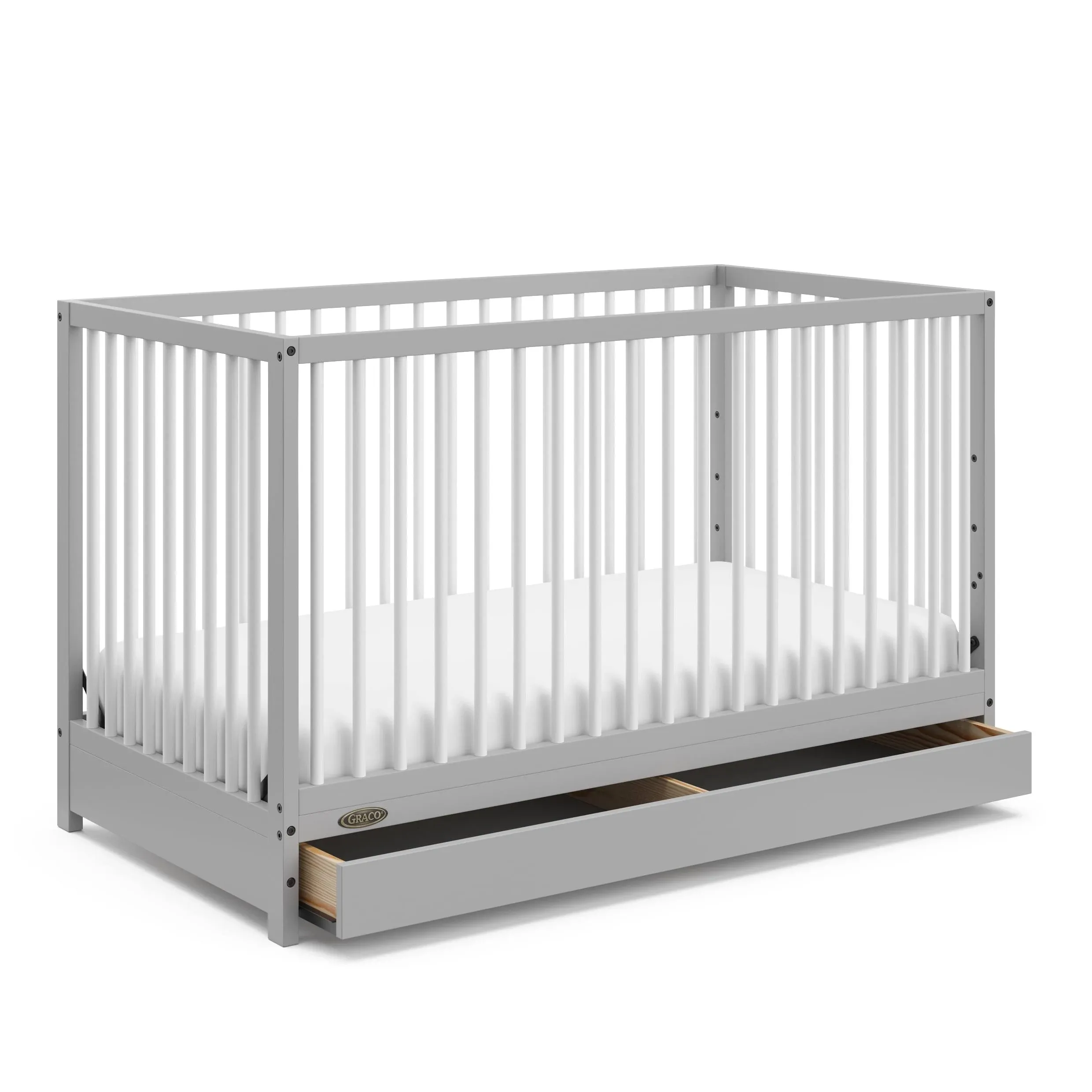 Graco - Teddi 5-in-1 Convertible Crib with Drawer - Pebble Gray/White