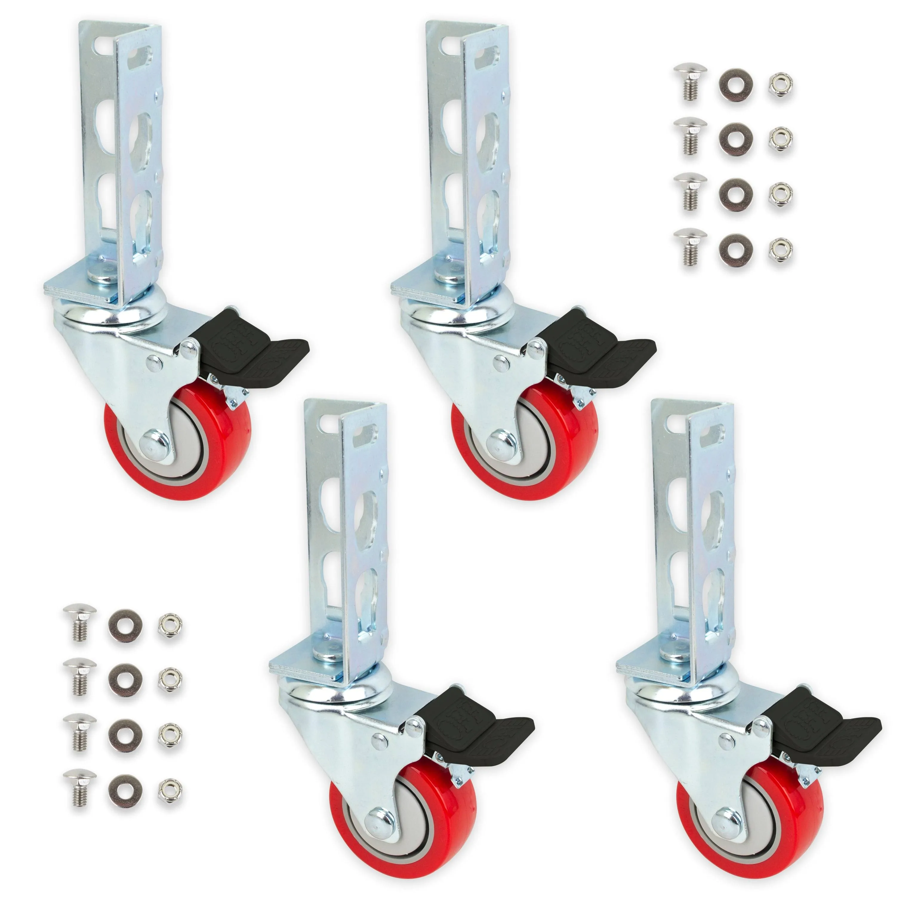 4pc - Storage Rack Caster Wheels (Adapts 3&#034; (500 Max Total Capacity), Silver 