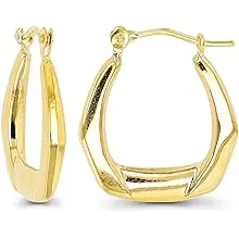 14K Yellow Gold 2mm Polished Hexagon Hoop Earrings with Hinged Clasp | 2x17mm Hoop | Hexagon Hoop Earrings | Solid Gold Earrings For Women and Girls14K Yellow Gold 2mm Polished Hexagon Hoop Earr…