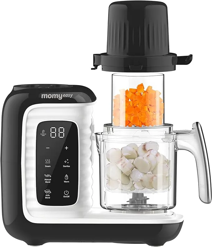 MOMYEASY Baby Food Maker, Multifunction Baby Food Processor Chopper Grinder, Baby Food Steamer and Puree Blender in-One, with Bottle Warmer, Auto Cooking & Grinding with Touch Control Panel&Self Cleans (Black)