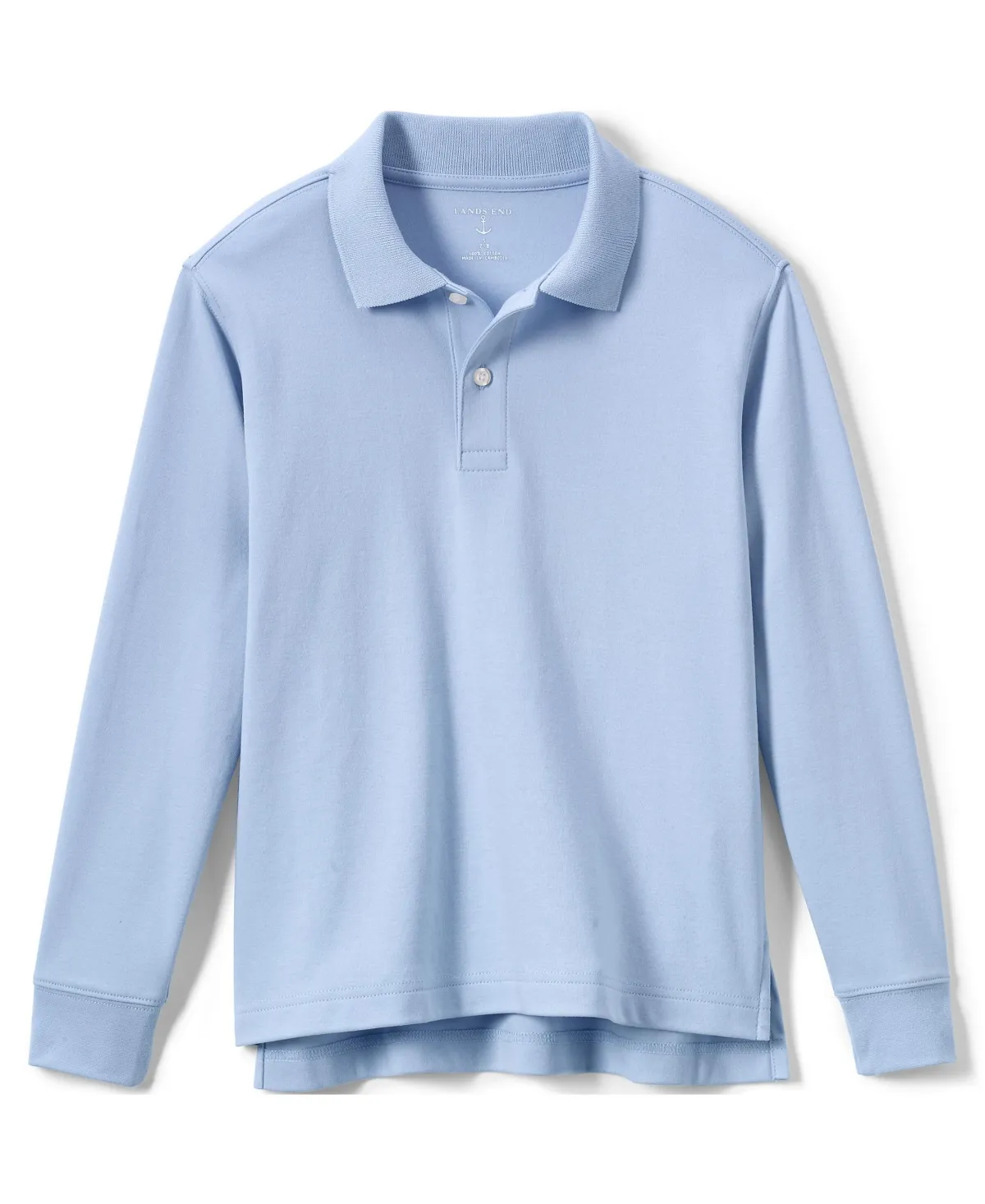 Lands' End School Uniform Kids Long Sleeve Interlock Polo Shirt - Large - Evergreen