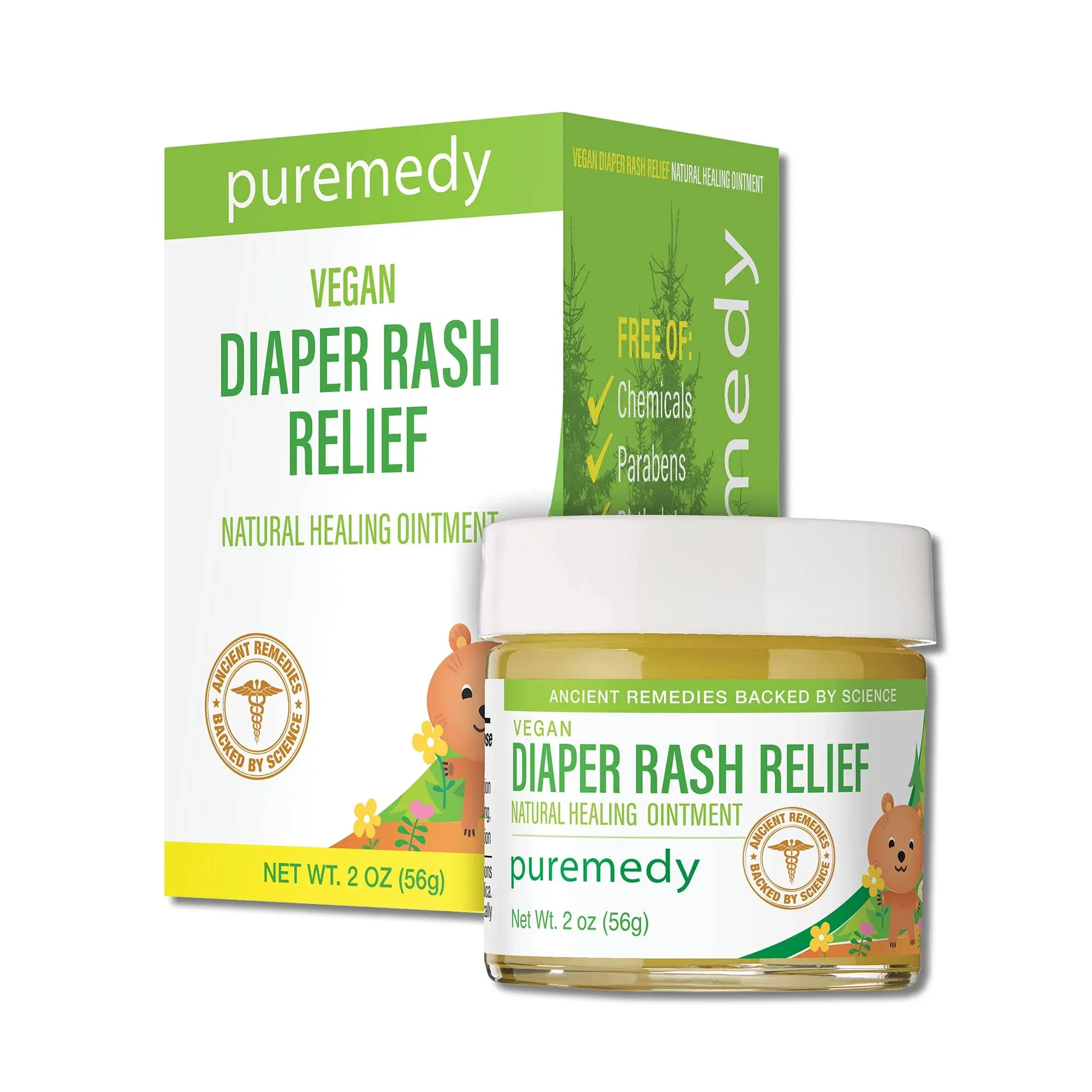 Puremedy Baby Diaper Rash Healing Ointment, All Natural Vegan Homeopathic Balm Soothes and Relieves Symptoms of Dry Itchy Flaky Red Skin - 2 oz (Pack of 1)