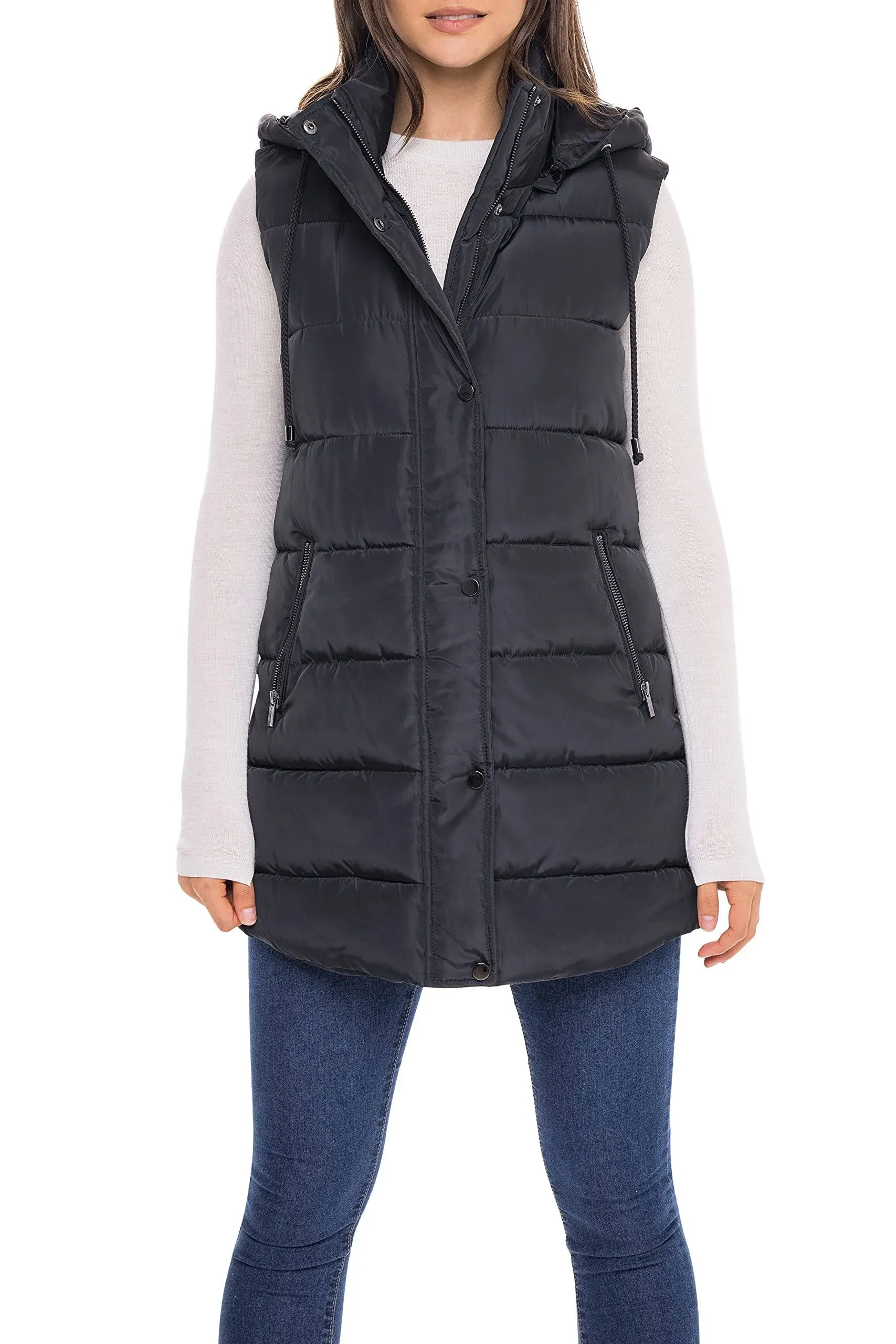 Sebby S.E.B Women's Long Puffer Vest, Quilted Faux Down Filled Hooded Vest for Fall and Winter