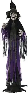 Haunted Hill Farm Life-Size Poseable Scary Skeleton Witch with Touch Activated Lights and Sound, Battery-Operated Indoor or Covered Outdoor Halloween Decoration