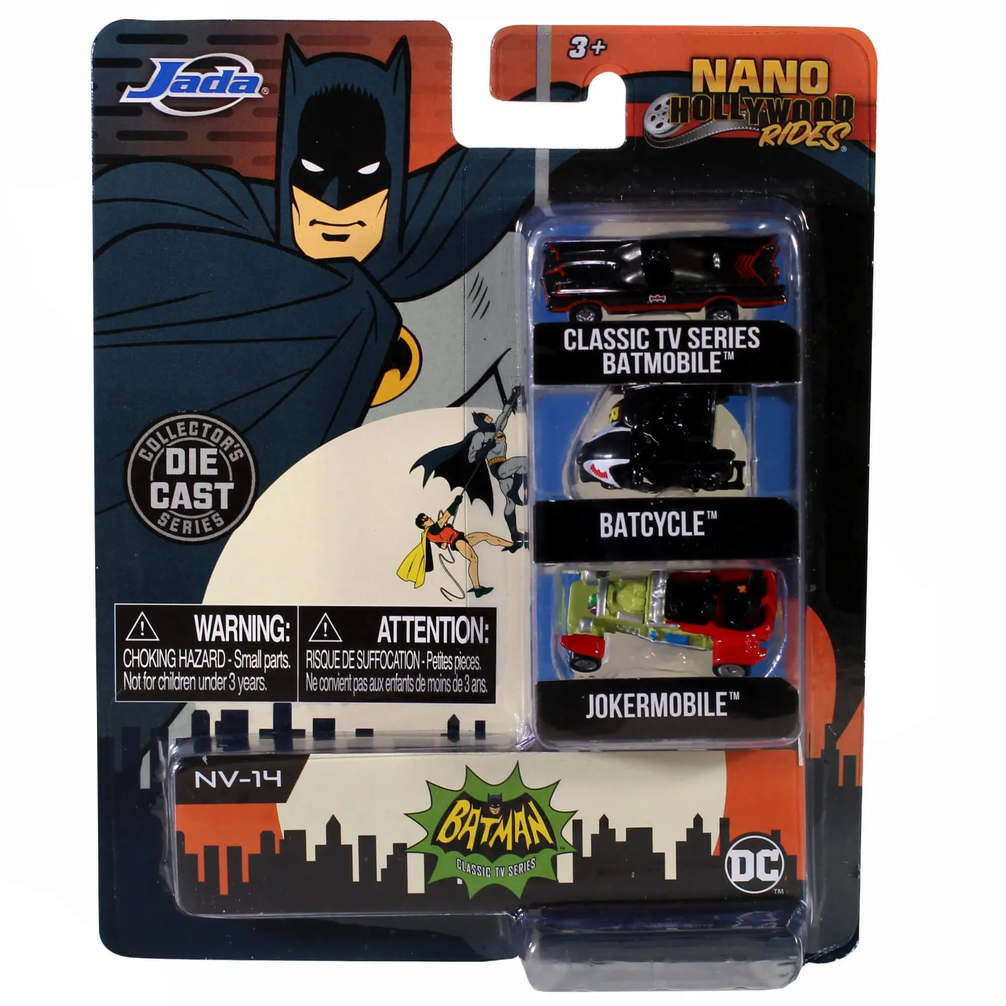 Jada Toys Nano Hollywood Rides Batman 1966 Classic TV Series 3 PK, Black,olive