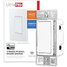 UltraPro Z-Wave Smart Rocker Light Switch with QuickFit and SimpleWire, 3-Way Ready, Compatible with Alexa, Google Assistant, ZWave Hub Required, Repeater/Range Extender, White Paddle Only, 39348