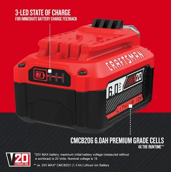 Craftsman CMCB206 20V 6.0Ah Lithium Ion Battery