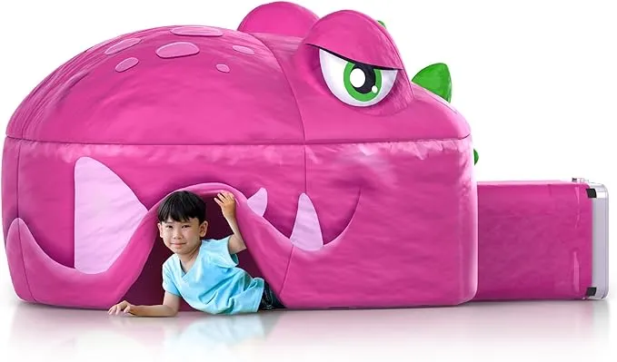 Light-Up Air Tent, Inflatable Blow Up Tent - 30 Seconds Setup - Kids Toys, Age 3 4 5 6 7 8 Years Old - Fort Building - Birthday Gift Idea for Boys and Girls Ages 4-6, Dinosaur Toys (Fan NOT Included)