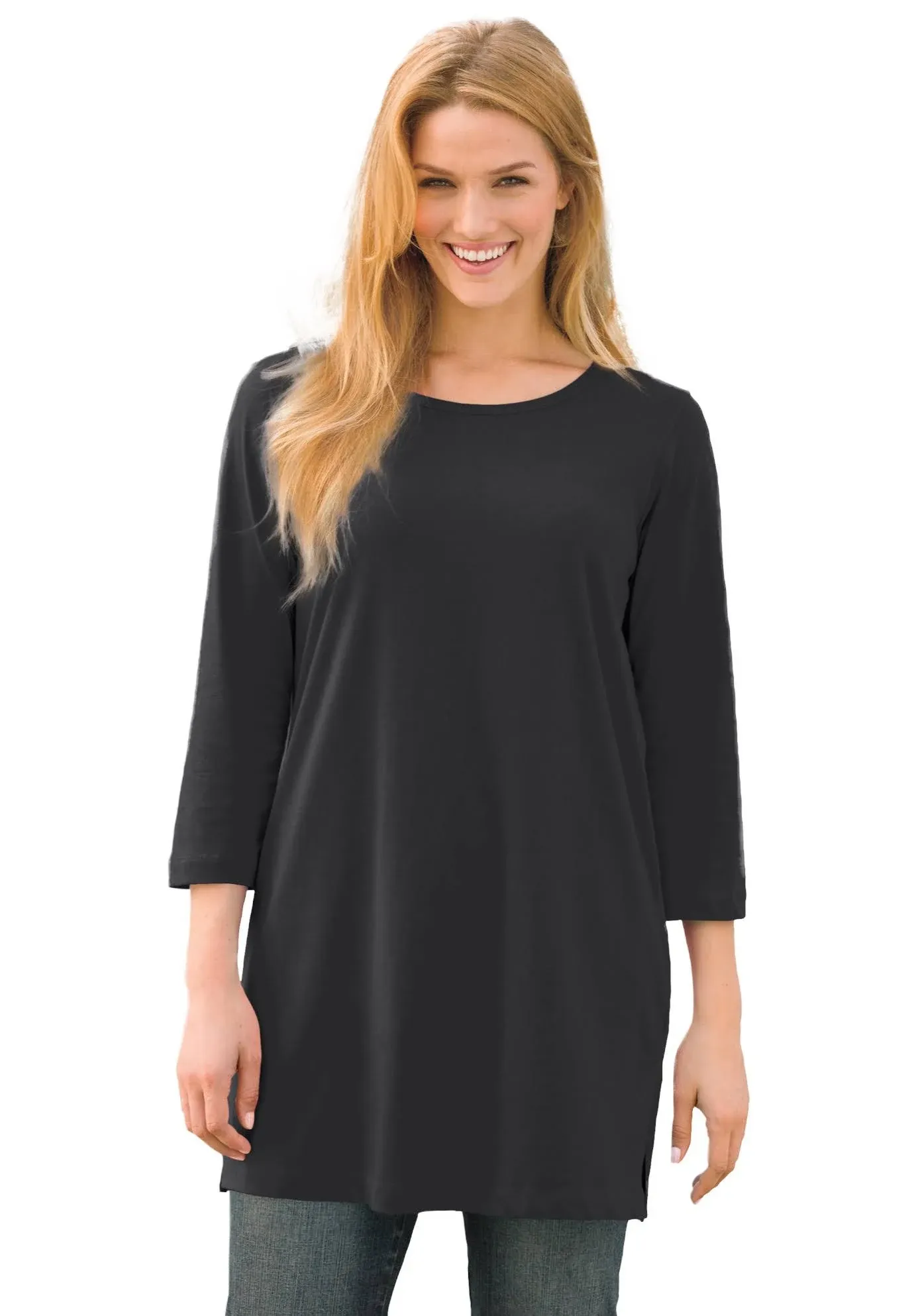 Plus Size Women's Perfect Three-Quarter-Sleeve Scoopneck Tunic by Woman Within in ...