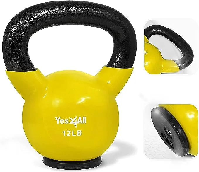 Yes4All Training Kettlebells Weights (5-50LB)- Home Gym Equipment for Strength Training Exercises with Comfort Vinyl Coated Grip Wide Handle, Special Protective Bottom