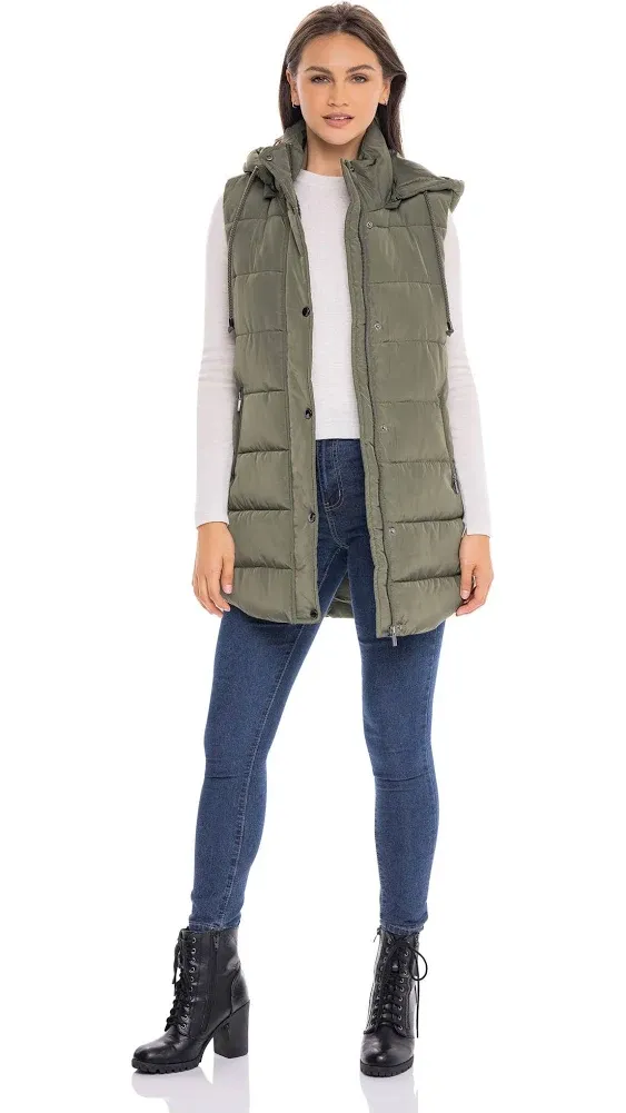 Sebby S.E.B Women's Long Puffer Vest, Quilted Faux Down Filled Hooded Vest for Fall and Winter