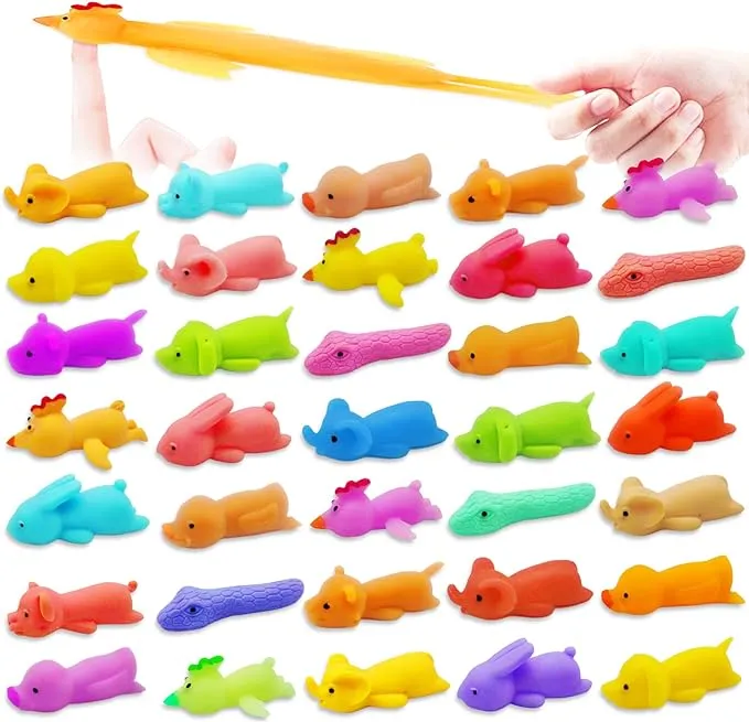 Dshengoo 36pcs Finger Slingshot Catapult Animal Toys,Flick Stretchable Rubber Animals,Flying Stretchy Animals as Slingshot Chicken for Festivals,Party Favors,Flying Games,Thanksgiving,Christmas