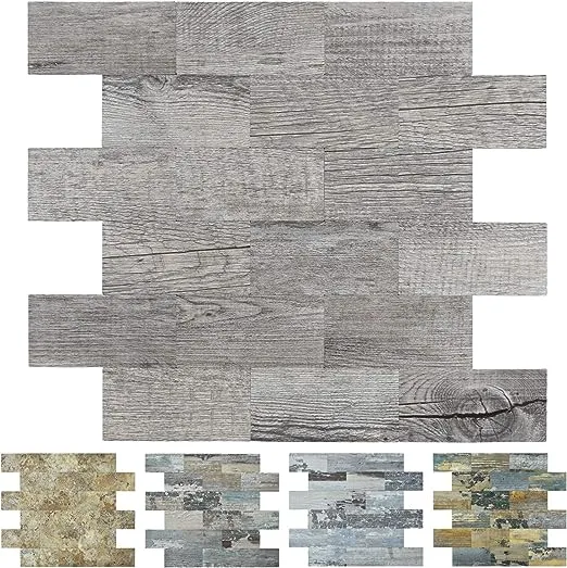 Art3d 10-Pack Peel and Stick Backsplash Tiles, 13.5 x 11.4 x 0.18in. Distressed Wood Tile for Kitchen Bathroom Fireplace