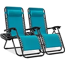 Best Choice Products Set of 2 Zero Gravity Lounge Chair Recliners for Patio, Pool w/ Cup Holder Tray - Peacock Blue