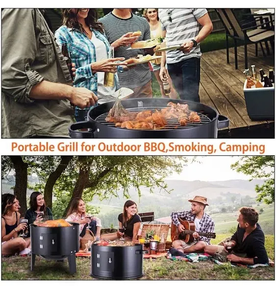 Charcoal Smoker BBQ Grill 3-IN-1 Outdoor Vertical Smoke Portable Meat Cooker NEW