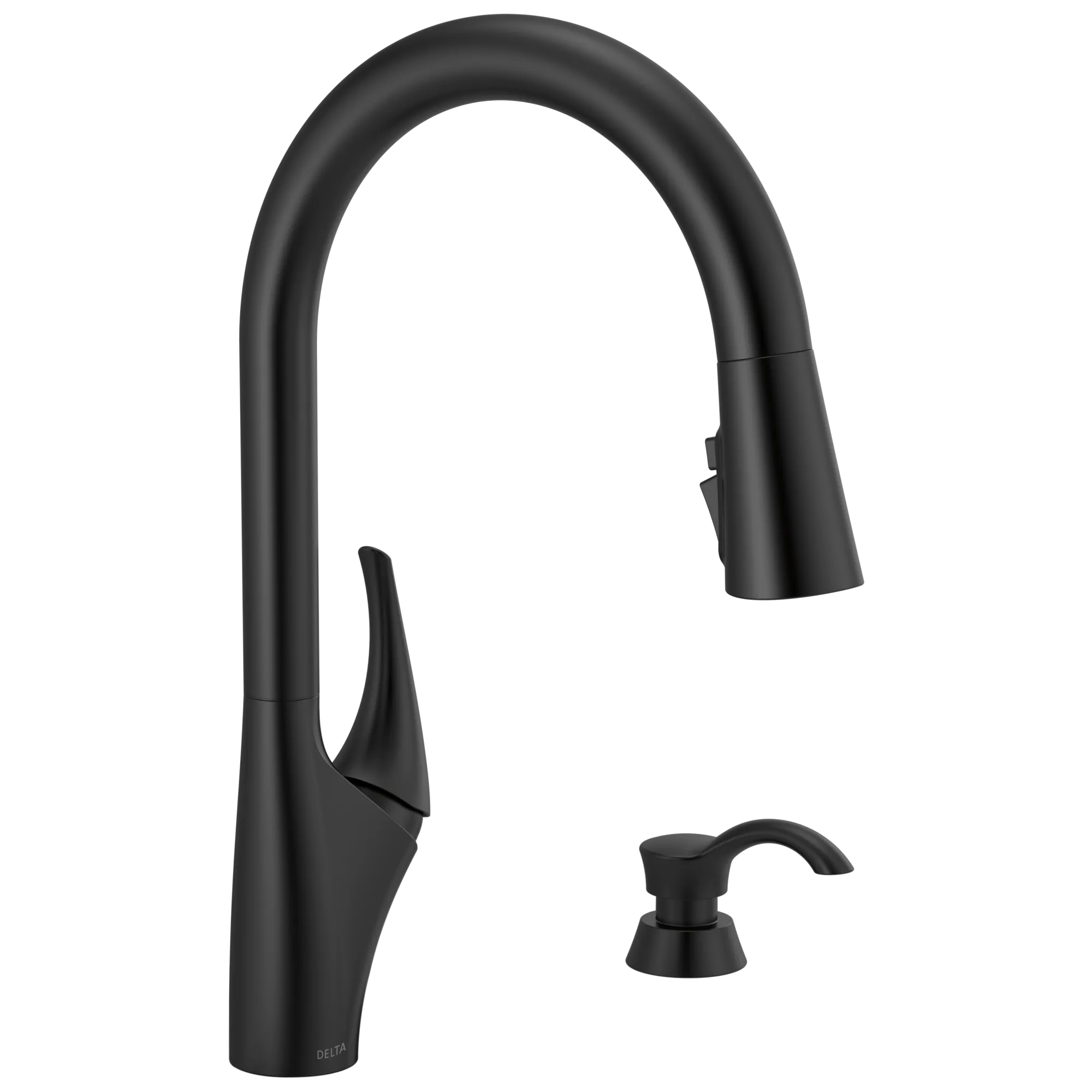 Delta Anderson Matte Black Single Handle Pull-down Kitchen Faucet with Deck Plate and Soap Dispenser Included