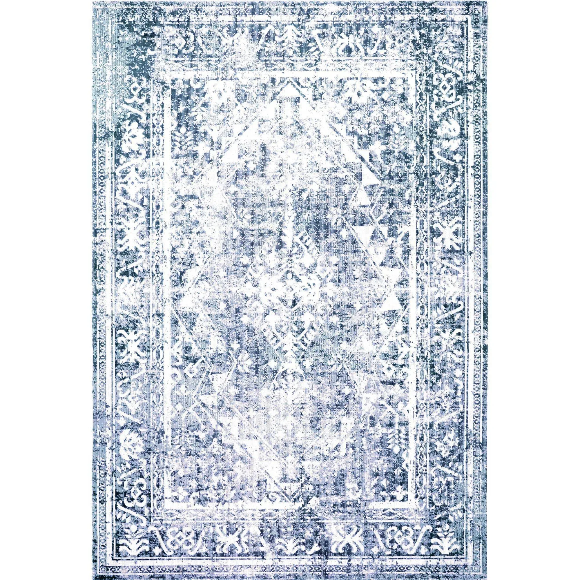 Nicole Miller New York Patio Sofia Ivy Transitional Distressed Indoor/Outdoor Area Rug, Grey/Aqua, 5'2"x7'2"