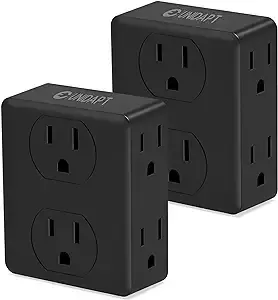 Multi Plug Outlet Splitter, Unidapt Multiple Outlet Extender Box with 6 Electrical Outlets, Wall Tap Power Plug Expander for Home Office Hotel Dorm Essentials, 2-Pack Black