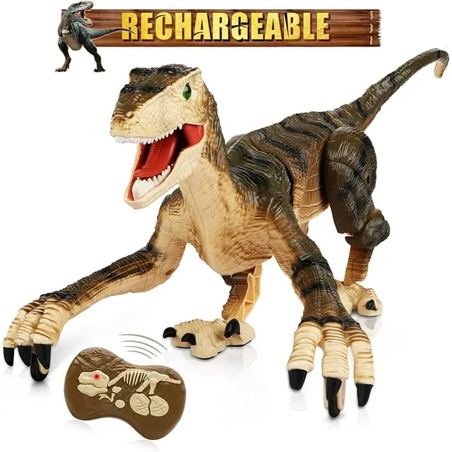 Hot Bee Remote Control Dinosaurs for Boys Age 4-7 8-12, Dionsaur Blue from Dinosaur World - Multifunction RC Robot Dinosaur Toys w/ 3D Eye ED Light, Roaring & Shaking Head, Tail Wagging