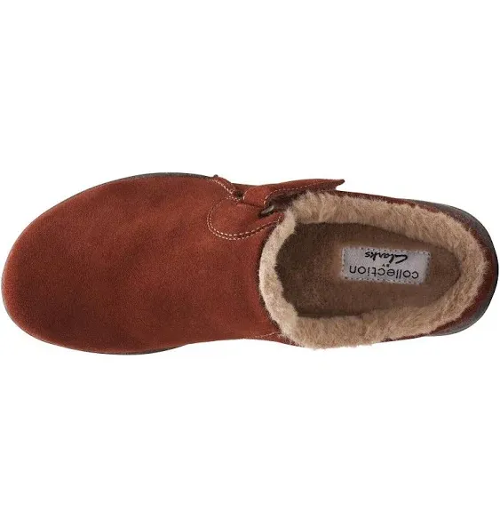 Women&#039;s Clarks, Roseville Clog 26162108 Mahogany Faux-Fur Suede