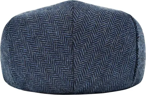 FEINION Men's Wool Tweed Newsboy Ivy Cap Gatsby Golf Flat Hat (Herringbone Grey, 7 3/4)