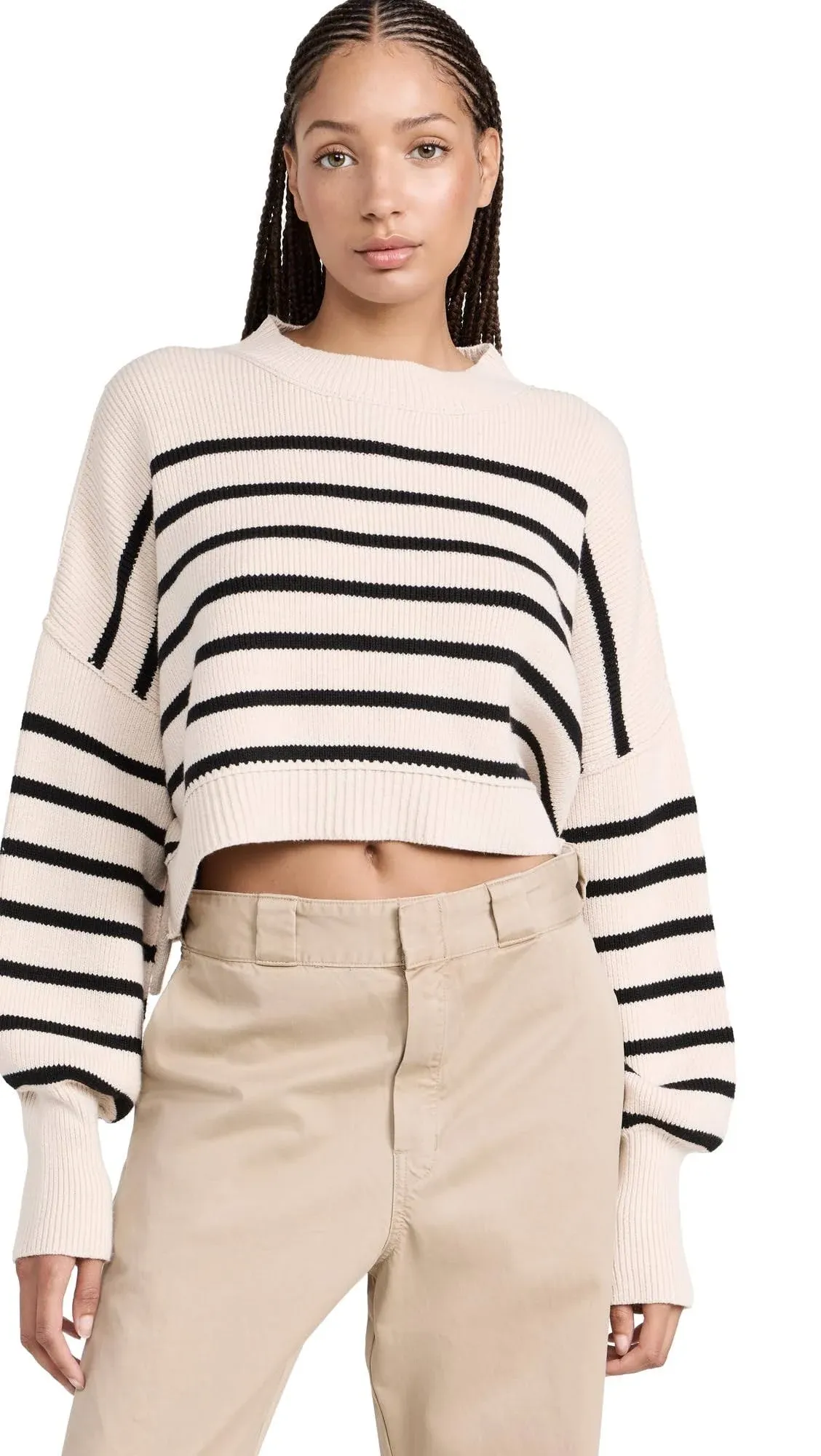 Free People Stripe Easy Street Crop Pearl Combo / M