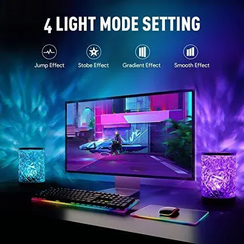 Ocean Wave Crystal Table Lamp Touch Control, RGB Color Changing Night Light with Remote, Dimmable Cool Water Lights for Bedroom, Living Room Wall Decor, Ambient Lighting for Dinner/Bars/Game room