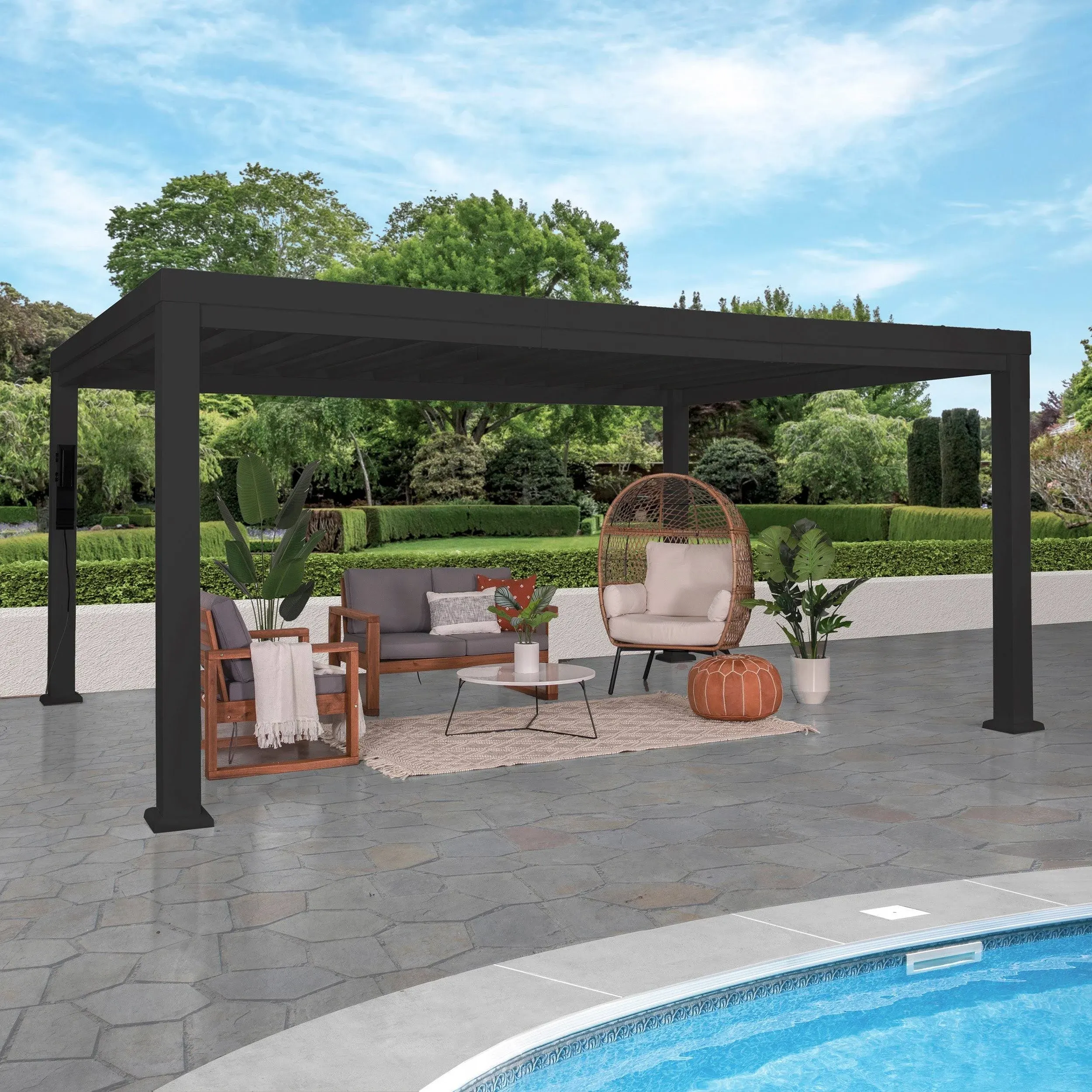 Backyard Discovery 14x12 Windham Modern Steel Pergola with Sail Shade Soft Canopy