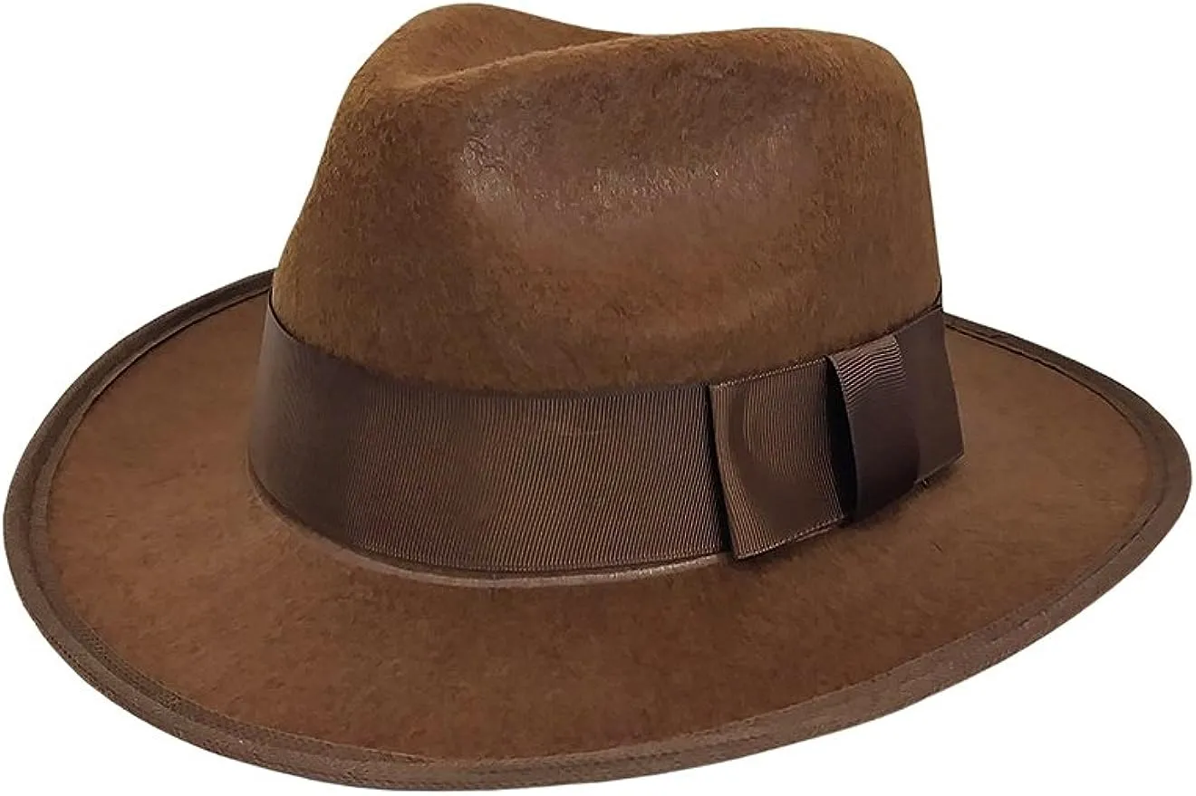 Adult Brown Adventurer Fedora Hat - Mobster Felt Panama Hats - Gatsby Halloween Costume Accessory, Brown, One Size