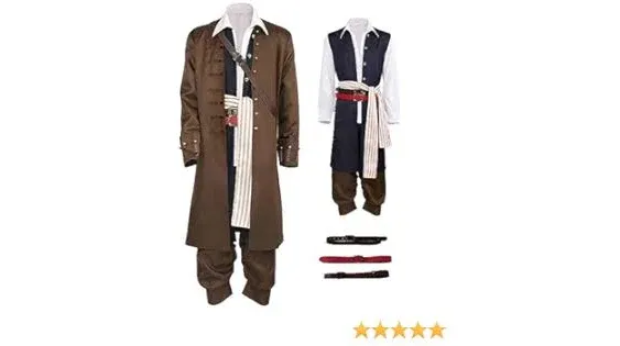 Mens Captain Jack Sparrow Cosplay Costume Suit Pirates Uniform Coat Caribbean Ja