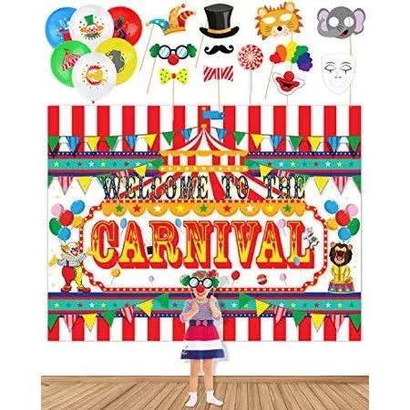 Circus Carnival Banner Backdrop,20 Carnival Balloons 11 Carnival Photo Booth Props For Circus Carnival Party Supplies Decorations