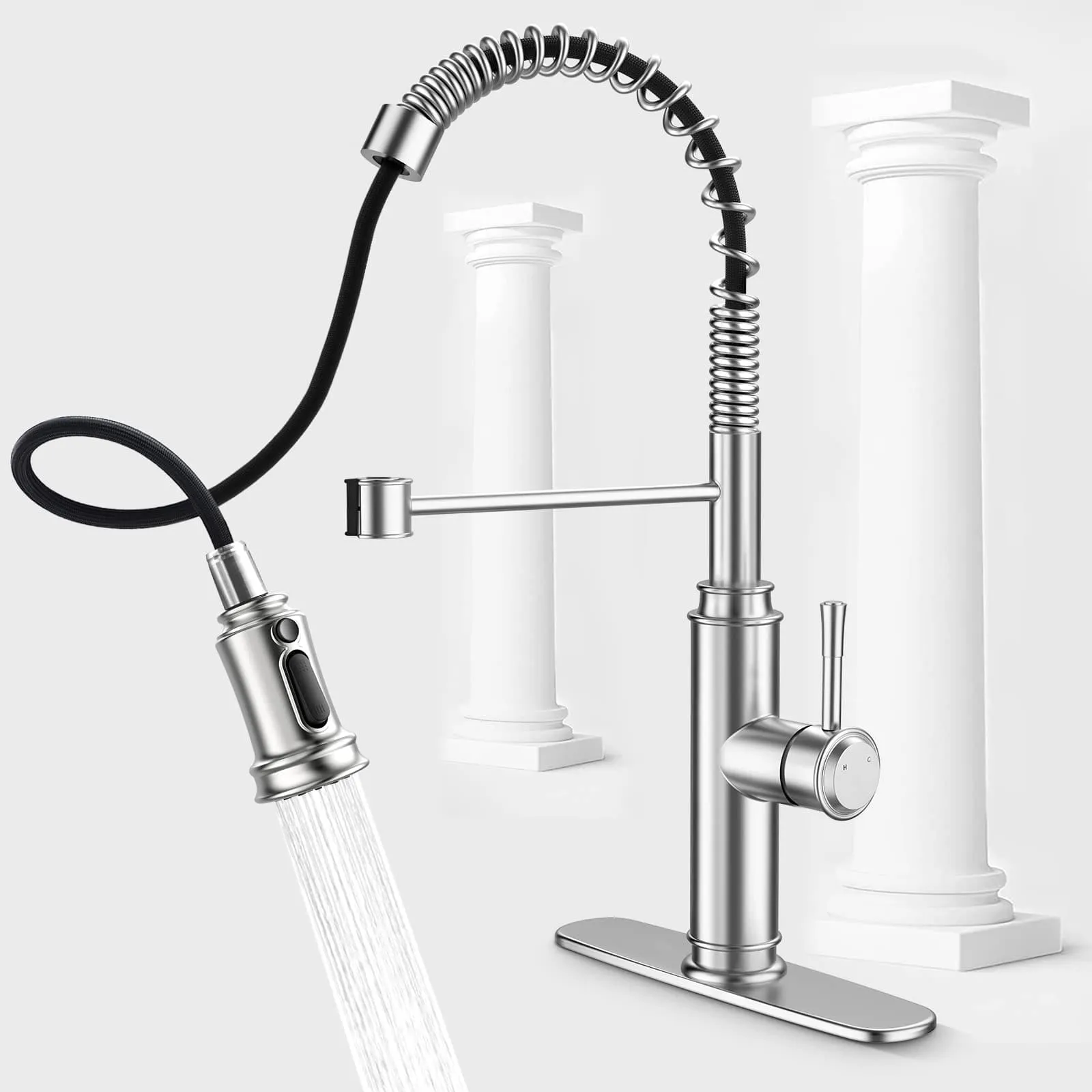 Single-Handled Kitchen Pull-Down Sprayer Faucet, Satin Nickel