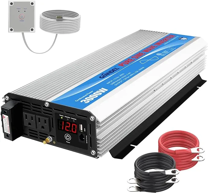 3000Watt Pure Sine Wave Inverter 3000W 12V DC to 110V 120V AC ETL Listed UL458 STD Lithium Battery Compatible with Terminal Block 40Amps and 30FT Wired Remote to Run A/C for RVs Campers,Off Grid Solar