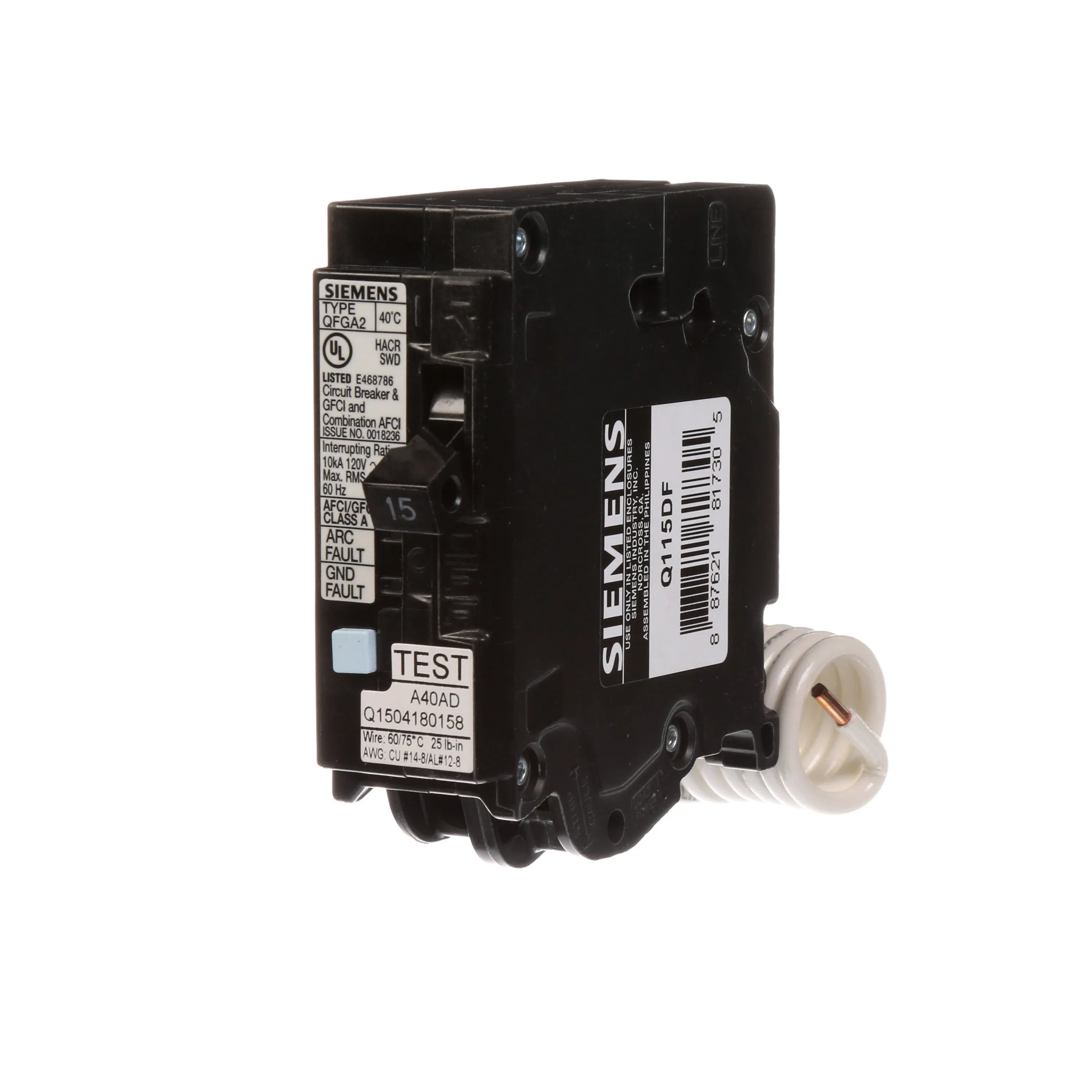 Siemens Q115DF 15 Amp GFCI/AFCI Dual Function Circuit Breaker